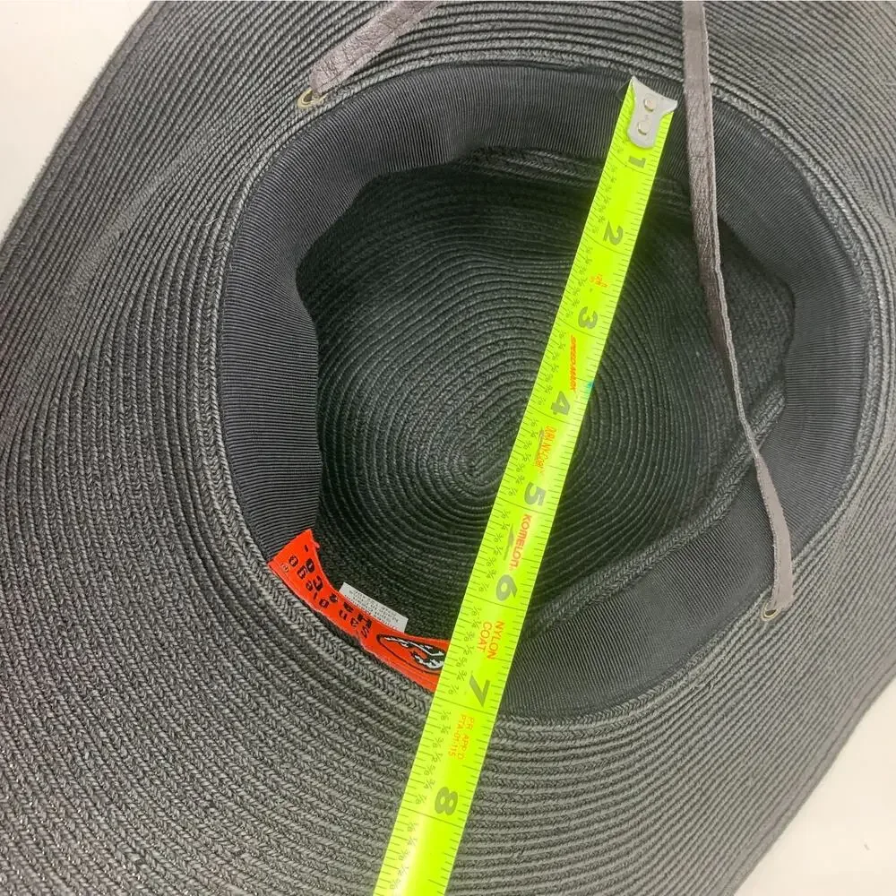 San Diego Hat Co Black Wide Brim Sun Hat Chin Strap Woven Beach M UPF Style